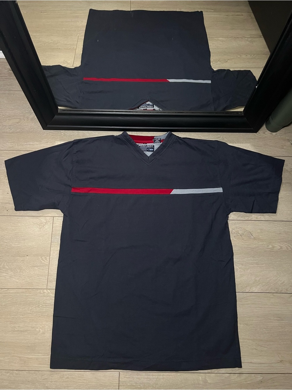Y2K 2000s Point Zero V - Neck Striped Red & Blue Navy Surf Shirt